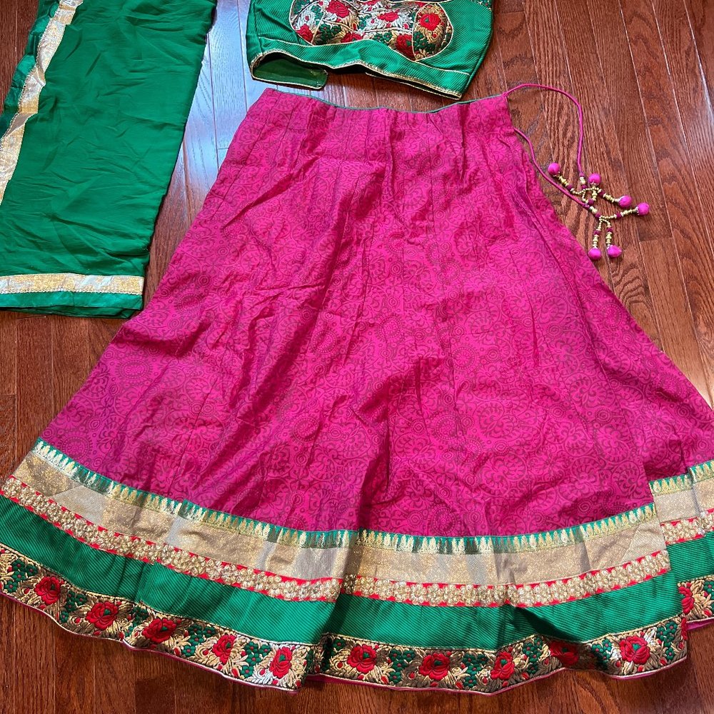 Pink and Green Lengha